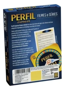 Verso da caixa do Perfil Express Filmes e Séries mostrando conteúdo e informações do jogo