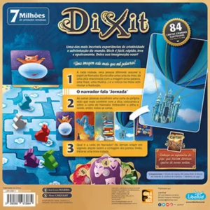 Verso da caixa do jogo Dixit 2ª Edição mostrando detalhes e informações