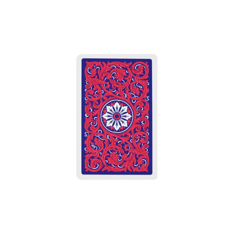 Verso da carta do Baralho 1546 Neoteric Copag com padrão floral e curvo nas cores vermelho e azul
