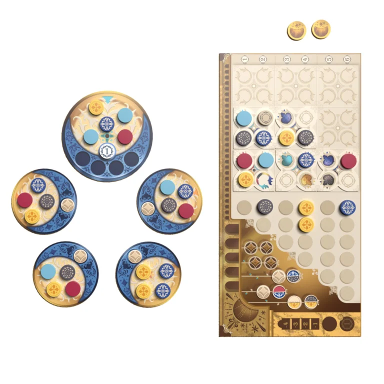 Tabuleiro amarelo do jogo Azul Duel em uso - jogo de tabuleiro para 2 jogadores