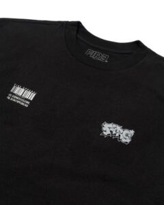 Zoom na estampa frontal da Camiseta Oversized Grey Piece Preto da Fire Apparel