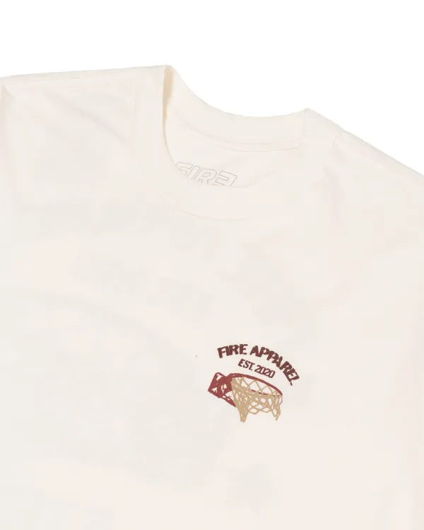 Zoom na estampa da frente da Camiseta Premium Streetwear Hoop Classic Offwhite da Fire Apparel