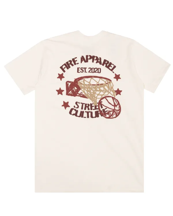 Costas da Camiseta Premium Streetwear Hoop Classic Offwhite da Fire Apparel