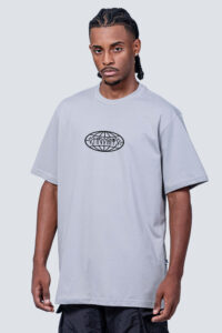 Camiseta Chronic basica 4279 cinza metanado, frente estampa silk urbana - Streetwear