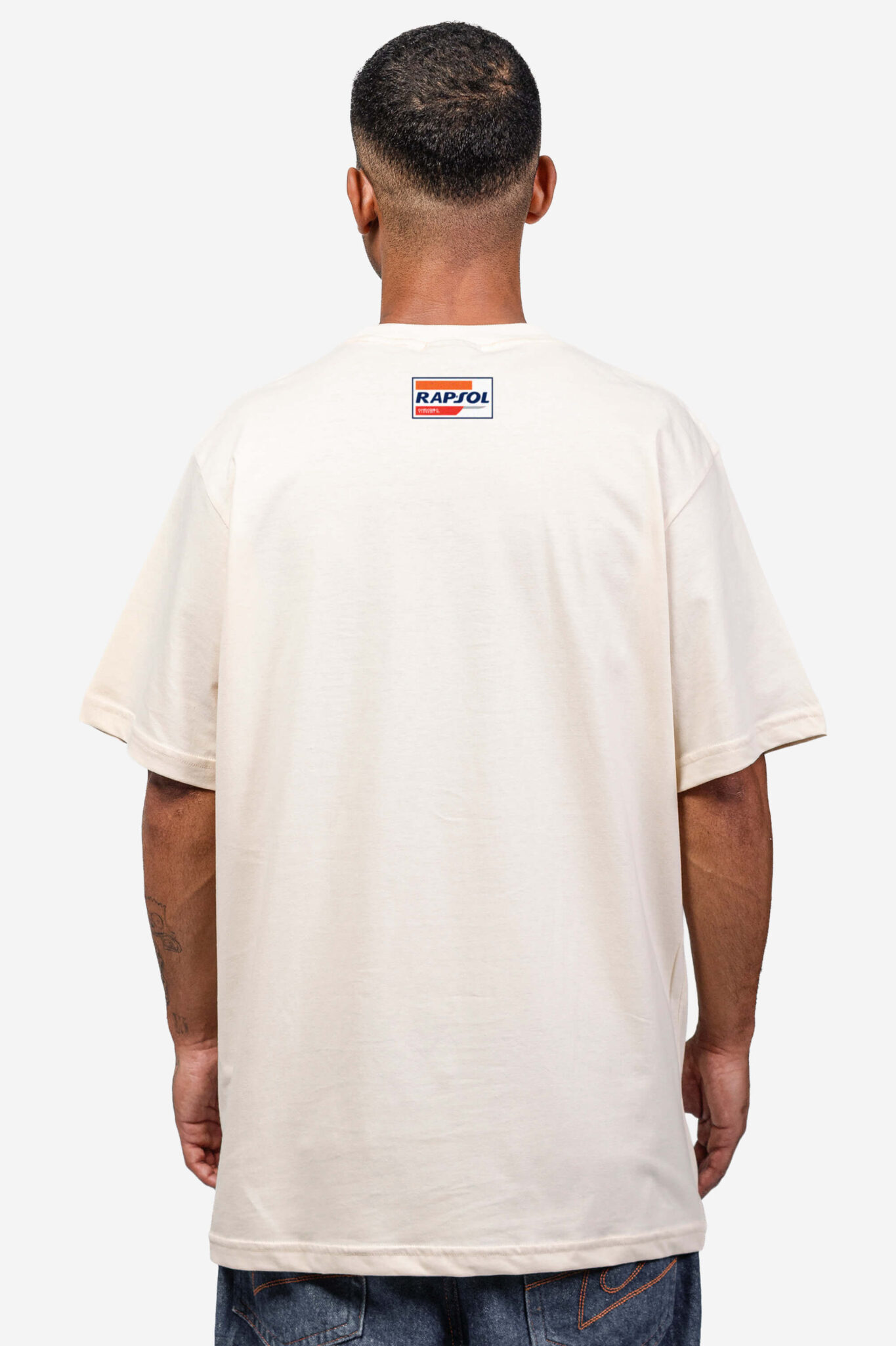 Camiseta Chronic basica 4393 bege off nustre, costas estampa silk urbana - Streetwear