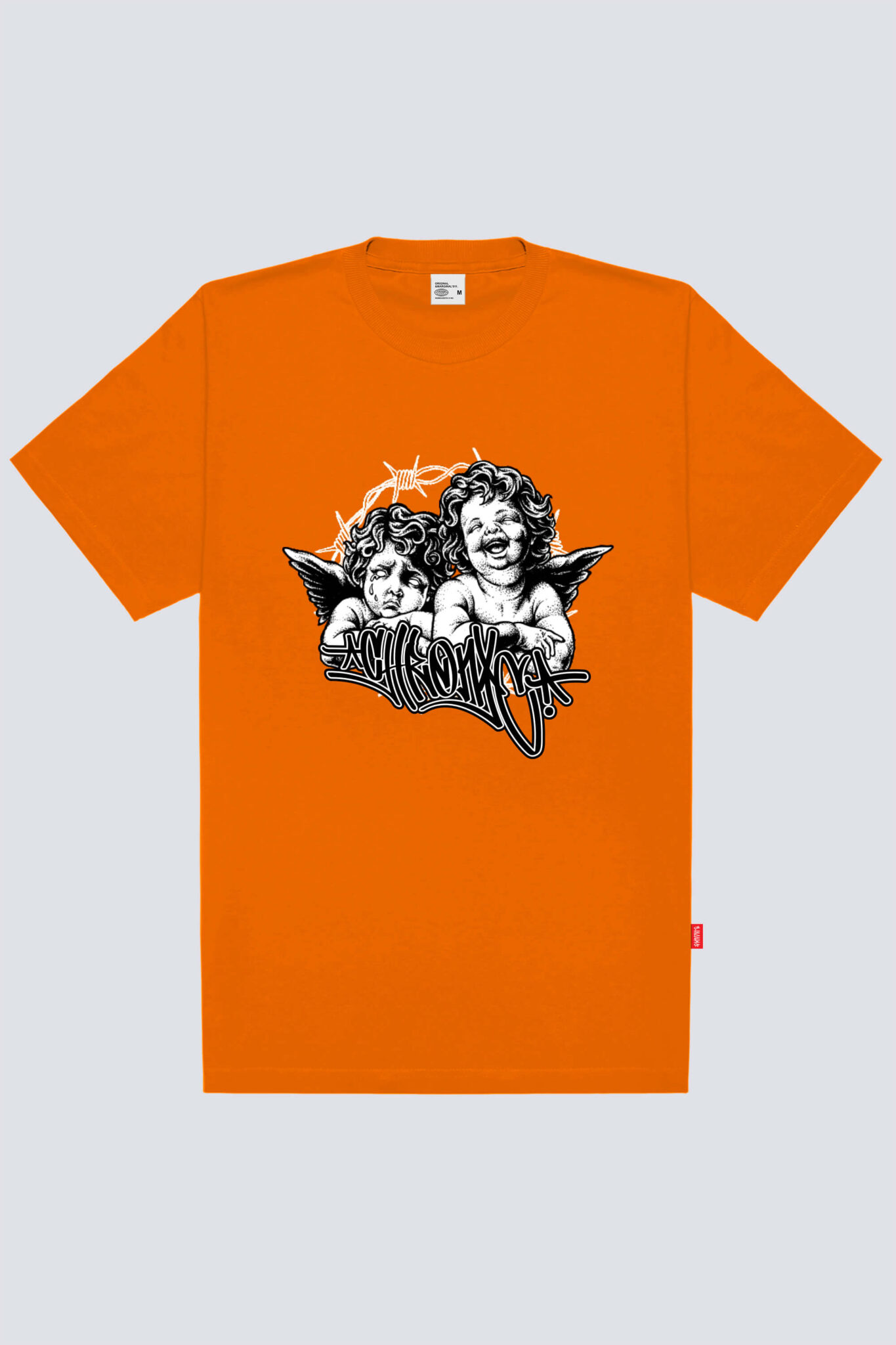 Camiseta Chronic basica 4504 laranja, frente estampa silk urbana - Streetwear
