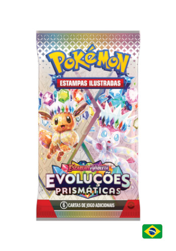 Booster Avulso de Pokémon TCG Evoluções Prismáticas – lacrado em fundo branco