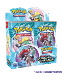 Cartas do Box Display Pokémon TCG Escarlate e Violeta 9 Amigos de Jornada mostrando Pokémon ex e boosters