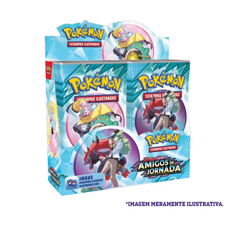 Cartas do Box Display Pokémon TCG Escarlate e Violeta 9 Amigos de Jornada mostrando Pokémon ex e boosters