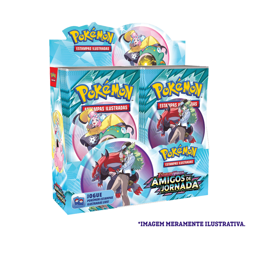 Cartas do Box Display Pokémon TCG Escarlate e Violeta 9 Amigos de Jornada mostrando Pokémon ex e boosters