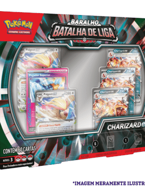 Deck Batalha Pokémon de Liga Charizard Copag inclinado mostrando frente e lateral da embalagem