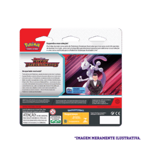 Verso da embalagem do Blister Triplo Pokémon TCG Rivais Predestinados – Kangaskhan, com informações e selo da Copag.