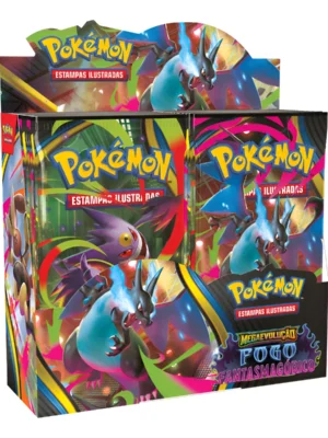 Box Pokémon com 36 boosters Fogo Fantasmagórico da coleção Mega Evolução Fogo Fantasmagórico, produto oficial Copag.