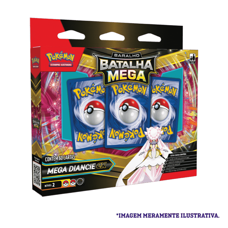 Caixa do Baralho de Batalha Pokémon Mega Diancie EX – embalagem frontal do deck com 60 cartas.
