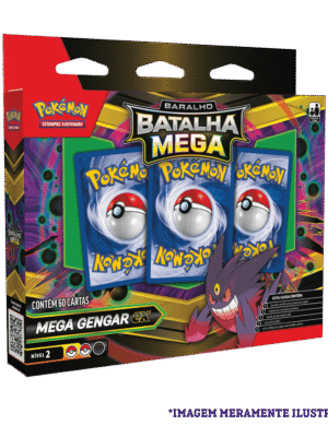 Caixa do Baralho de Batalha Pokémon Mega Gengar EX – imagem frontal da embalagem do deck com 60 cartas.