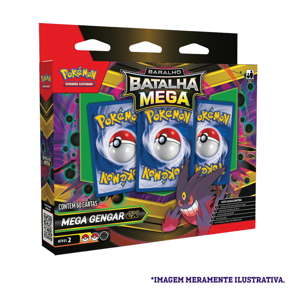 Caixa do Baralho de Batalha Pokémon Mega Gengar EX – imagem frontal da embalagem do deck com 60 cartas.