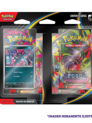 Blister Quádruplo Pokémon ME02 Sneasel com 4 boosters e carta promocional da coleção Mega Evolução Fogo Fantasmagórico.