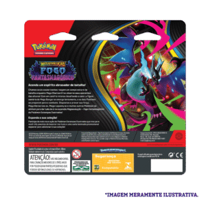 Verso do Blister Triplo Pokémon ME02 Whimsicott com informações oficiais da coleção Mega Evolução Fogo Fantasmagórico.