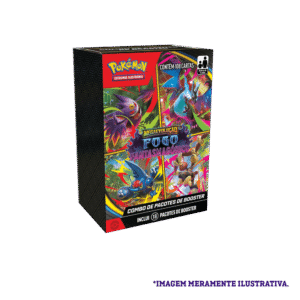 Combo Pokémon com 18 boosters Fogo Fantasmagórico ME02 da coleção Mega Evolução, produto original Copag.