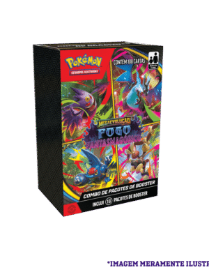 Combo Pokémon com 18 boosters Fogo Fantasmagórico ME02 da coleção Mega Evolução, produto original Copag.