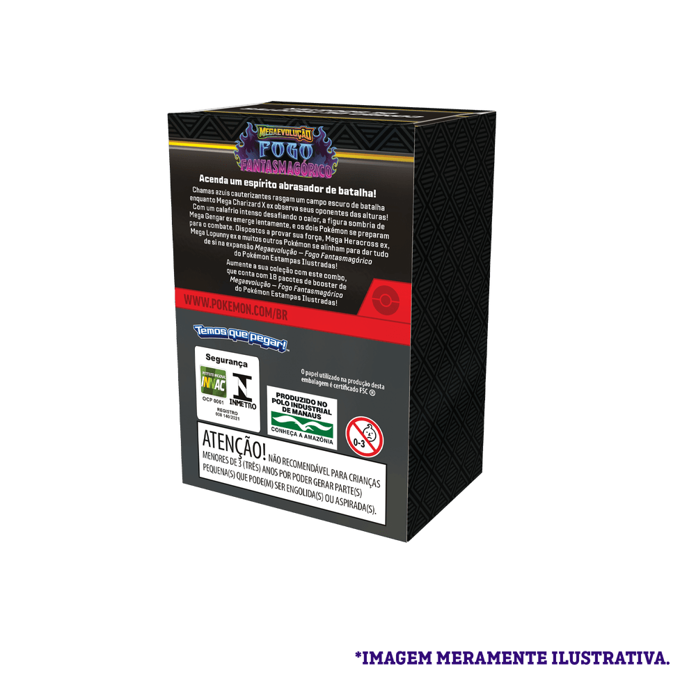 Verso do Combo Pokémon 18 boosters Fogo Fantasmagórico ME02 – Mega Evolução.